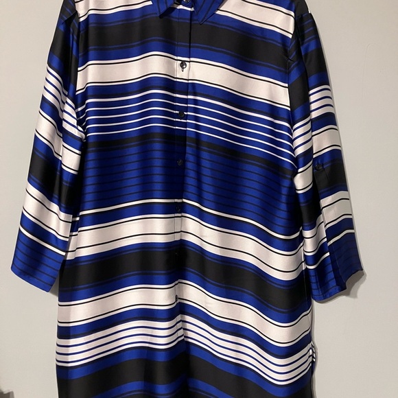 Chico’s Striped Blue and Black Button-Up Shirt - Picture 1 of 6